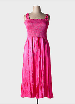 Robe longue coupe cintrée fines bretelles rose C'MELODIE femme