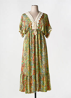 Robe longue manches courtes manches courtes jaune MADE IN ITALY femme