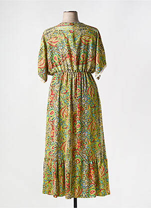 Robe longue imprimé fleurs manches courtes jaune MADE IN ITALY femme