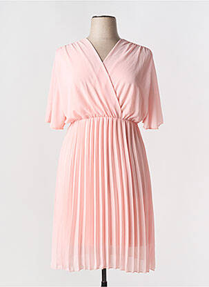Robe mi-longue coupe fluide manches courtes rose C'MELODIE femme