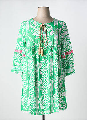 Robe courte manches 3/4 manches 3/4 vert MADE IN ITALY femme