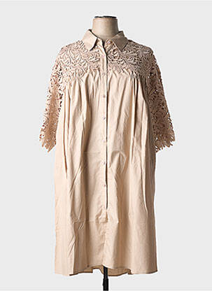 Robe mi-longue manches 3/4 manches 3/4 beige BUBBLEE femme