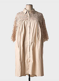 Robe mi-longue manches 3/4 manches 3/4 beige BUBBLEE femme