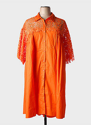 Robe mi-longue manches 3/4 manches 3/4 orange BUBBLEE femme