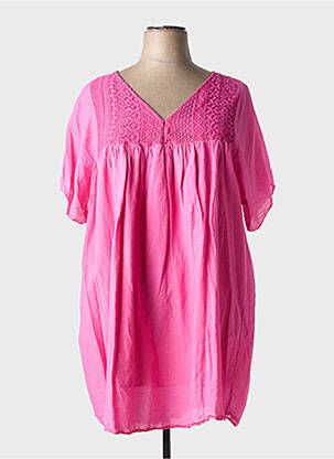 Robe courte coupe évasée manches courtes rose MADE IN ITALY femme