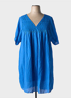 Robe courte coupe évasée manches courtes bleu MADE IN ITALY femme