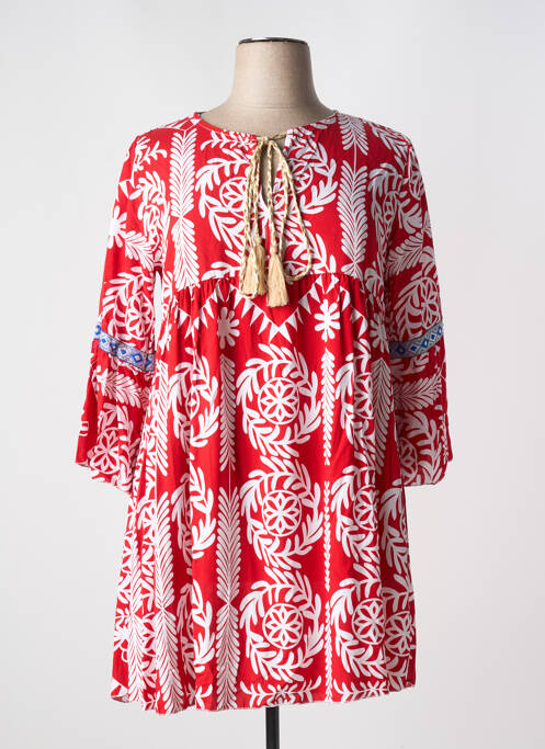 Robe courte manches 3/4 manches 3/4 rouge MADE IN ITALY femme
