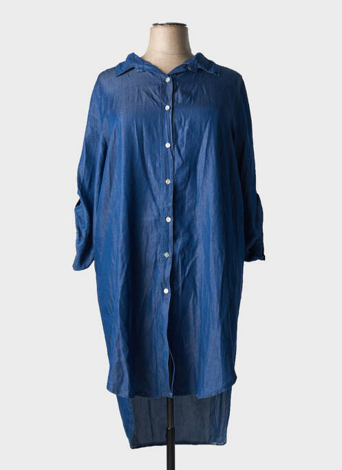 Tunique manches longues col chemisier bleu MADE IN ITALY femme