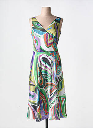 Robe mi-longue imprimé fantaisie sans manche vert ESTEL COLLECTION femme