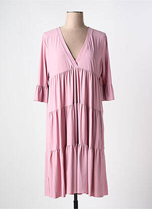 Robe mi-longue manches 3/4 manches 3/4 rose INDIES femme