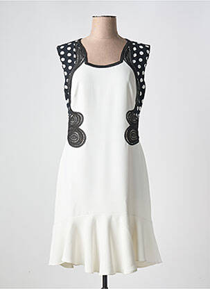 Robe mi-longue tissage crêpe manches courtes blanc LESLIE femme