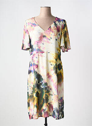 Robe mi-longue tissage crêpe manches courtes jaune NATHALIE CHAIZE femme
