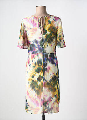 Robe mi-longue tissage crêpe manches courtes jaune NATHALIE CHAIZE femme