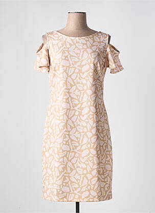 Robe mi-longue tissage crêpe manches courtes rose FUEGO WOMAN femme