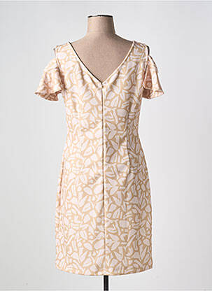 Robe mi-longue tissage crêpe manches courtes rose FUEGO WOMAN femme