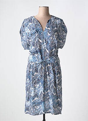 Robe mi-longue coupe fluide manches courtes bleu EVA KAYAN femme