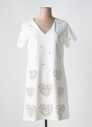 Robe mi-longue tissage crêpe manches courtes blanc LOLITAS & LOLOS femme