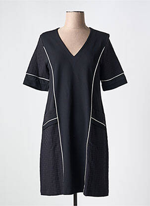Robe mi-longue tissage crêpe manches courtes noir INDIES femme