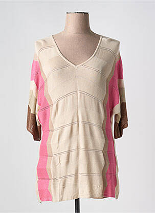 Pull tunique stretch manches 3/4 beige LEO & UGO femme