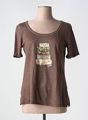 T-shirt sérigraphie avec strass manches courtes marron ANANKE femme