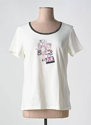 T-shirt sérigraphie avec strass manches courtes beige FUEGO WOMAN femme