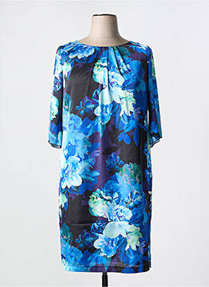 Robe mi-longue imprimé fleurs manches 3/4 bleu ESTEL COLLECTION femme