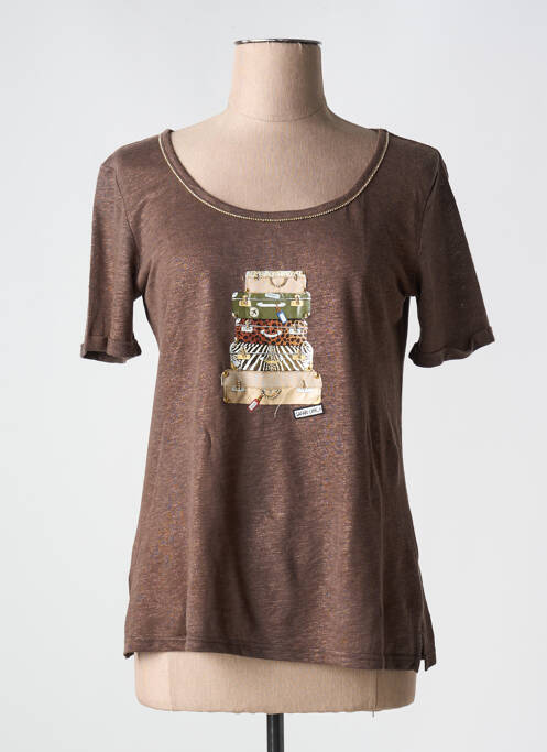T-shirt sérigraphie avec strass manches courtes marron ANANKE femme