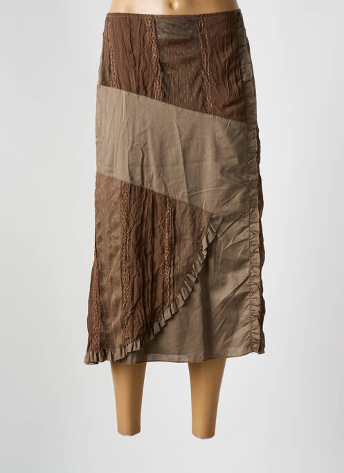 Jupe mi-longue coupe évasée marron EVALINKA femme