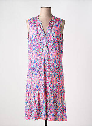 Robe mi-longue imprimé fleurs sans manche rose K-DESIGN femme