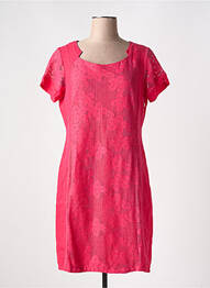 Robe mi-longue tissage crêpe manches courtes rouge MALOKA femme