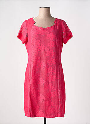 Robe mi-longue tissage crêpe manches courtes rouge MALOKA femme