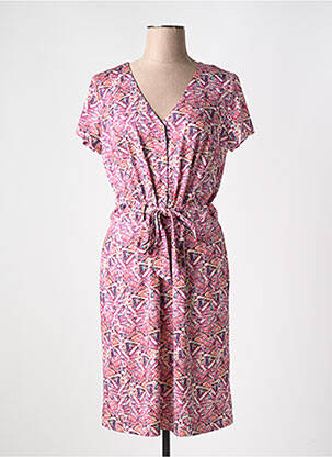 Robe mi-longue imprimé fantaisie manches courtes rose K-DESIGN femme