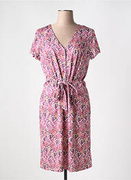 Robe mi-longue imprimé fantaisie manches courtes rose K-DESIGN femme