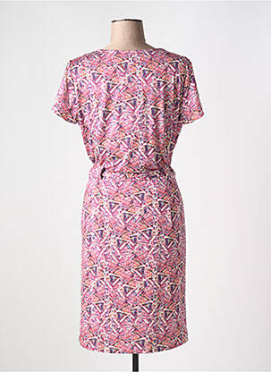 Robe mi-longue imprimé fantaisie manches courtes rose K-DESIGN femme