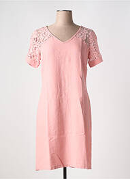 Robe mi-longue tissage crêpe manches courtes rose MALOKA femme