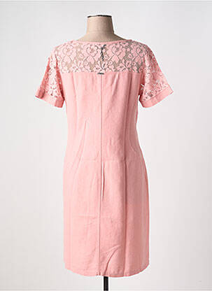 Robe mi-longue tissage crêpe manches courtes rose MALOKA femme