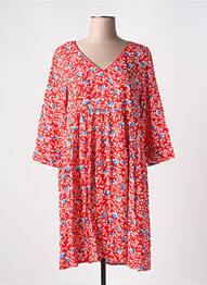 Robe mi-longue imprimé fleurs manches 3/4 rouge WHY NOT femme