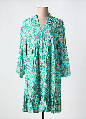 Robe courte coupe évasée manches longues vert KY CREATION femme