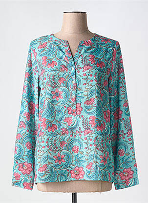 Blouse imprimé fleurs manches longues bleu SARAH JOHN femme