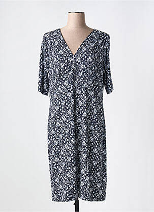 Robe mi-longue imprimé fleurs manches courtes noir 7 SEASONS femme