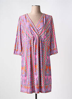 Robe mi-longue imprimé fleurs manches 3/4 rose K-DESIGN femme