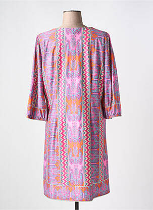 Robe mi-longue imprimé fleurs manches 3/4 rose K-DESIGN femme