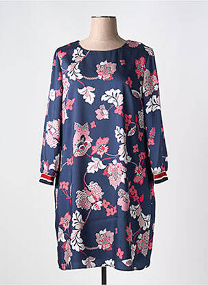 Robe courte coupe fluide manches 3/4 bleu BARILOCHE femme