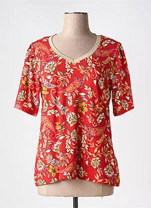 T-shirt col v manches courtes rouge 7 SEASONS femme