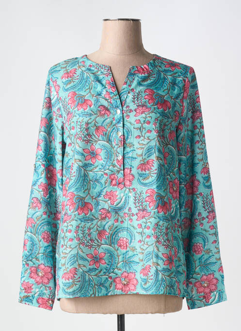 Blouse imprimé fleurs manches longues bleu SARAH JOHN femme