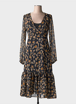 Robe mi-longue imprimé fleurs manches longues noir LPB femme