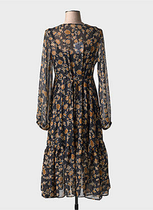 Robe mi-longue imprimé fleurs manches longues noir LPB femme