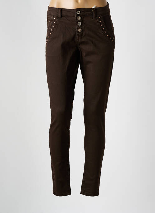 Pantalon slim tissage popeline taille normale marron CREAM femme