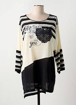 Pull tunique col rond manches longues noir KITANA femme