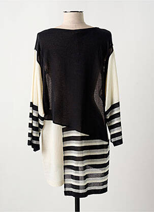 Pull tunique col rond manches longues noir KITANA femme